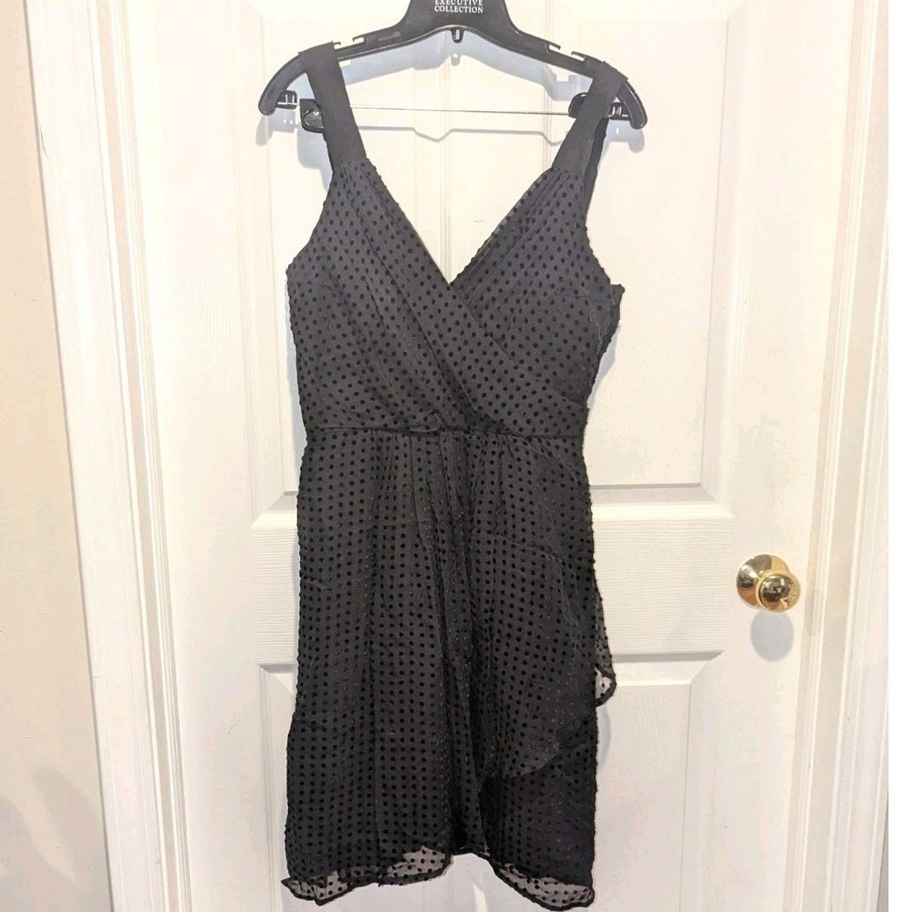 Romantic Goth Swiss Dot Black Wrap Dress Ruffle Mini Tracy Reese Kendra 10